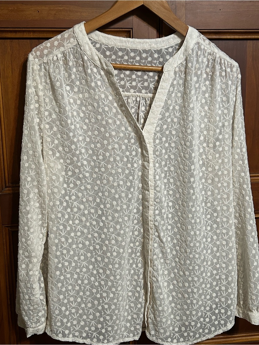 Women’s Cream Floral Embroidered Long-Sleeve Blouse. No size tag. Fits like LG